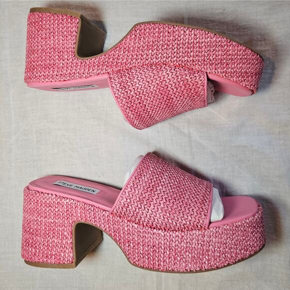 Steve Madden Reign Platform Mule Pink Raffia Sz 8 - Picture 6 of 12
